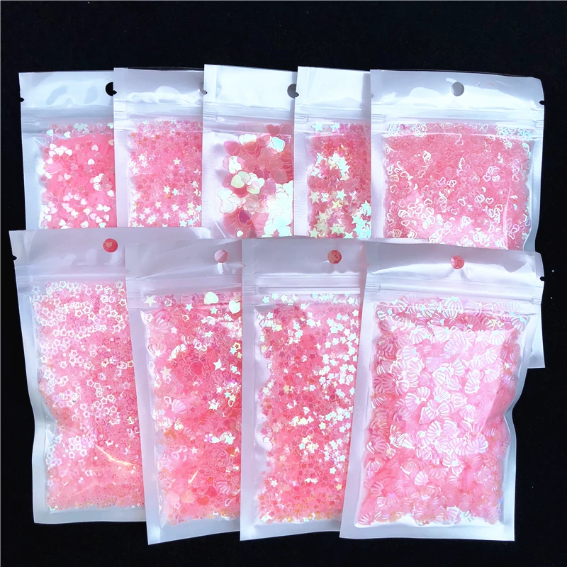 10g/Pack Transparent Pink Star Heart Shape PVC loose Sequins Paillettes for Nail Art Wedding Craft,wedding decoration confetti