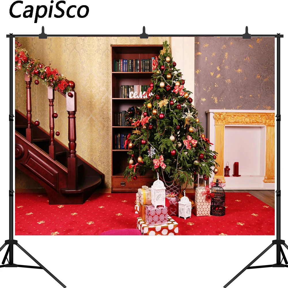 

Capisco Stairs Christmas tree bookshelf decoration Photography Backgrounds Customized Photographic Backdrops For Photo Studio