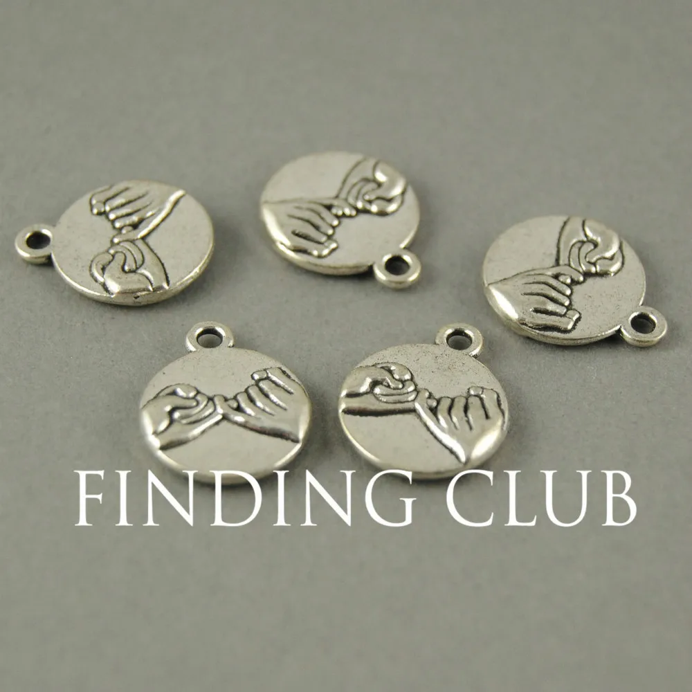 30 pcs  Silver Color/bronze hand in hand Pinky Swear Promise Charms Metal Bracelet Necklace Jewelry Findings A521/A404