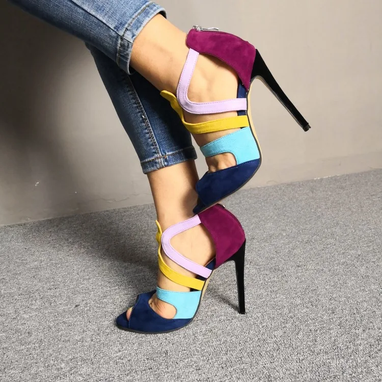 Olomm New Fashion Women Sandals Sexy Stiletto High Heel Sandals Open Toe Charm Multi Color Dress Shoes Women US Plus Size 5-15