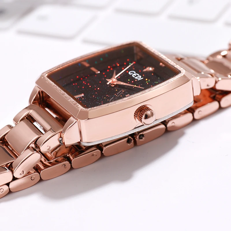 GEDI 高級ブランド星空女性の腕時計合金ストラップため Rosegold クォーツ腕時計女性の女性の腕時計 2019 女性時計トップ時間