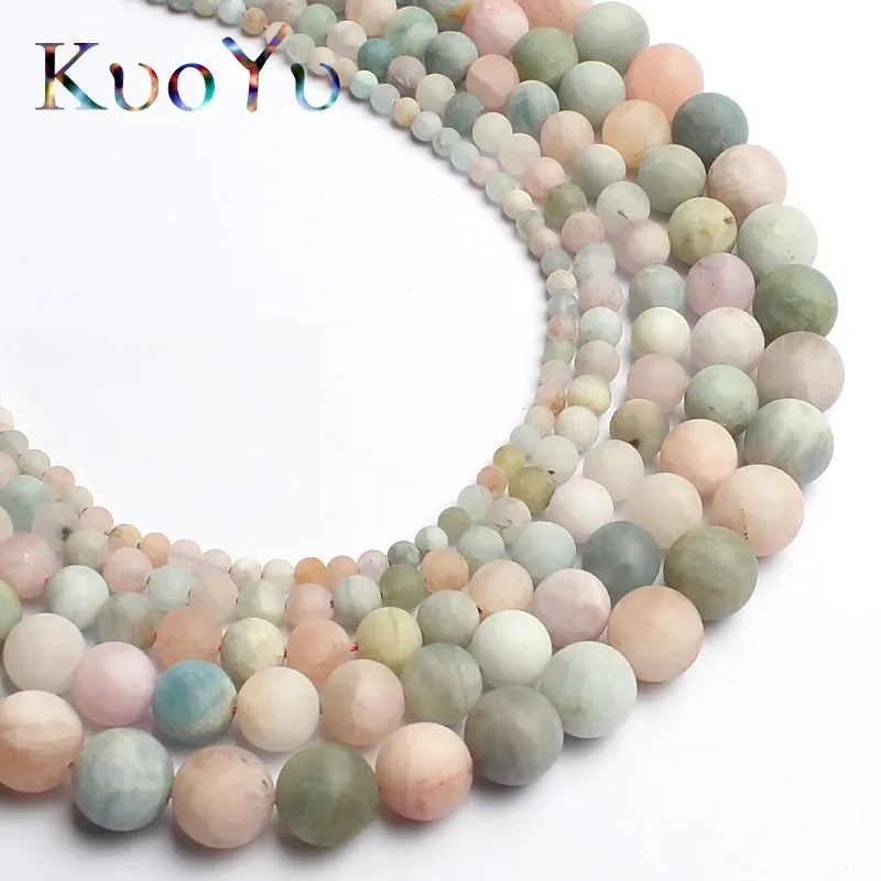 Natural Dull Polish Matte Morganite Stone Beads Round Loose Beads For Jewelry Making DIY Bracelet Necklace 15