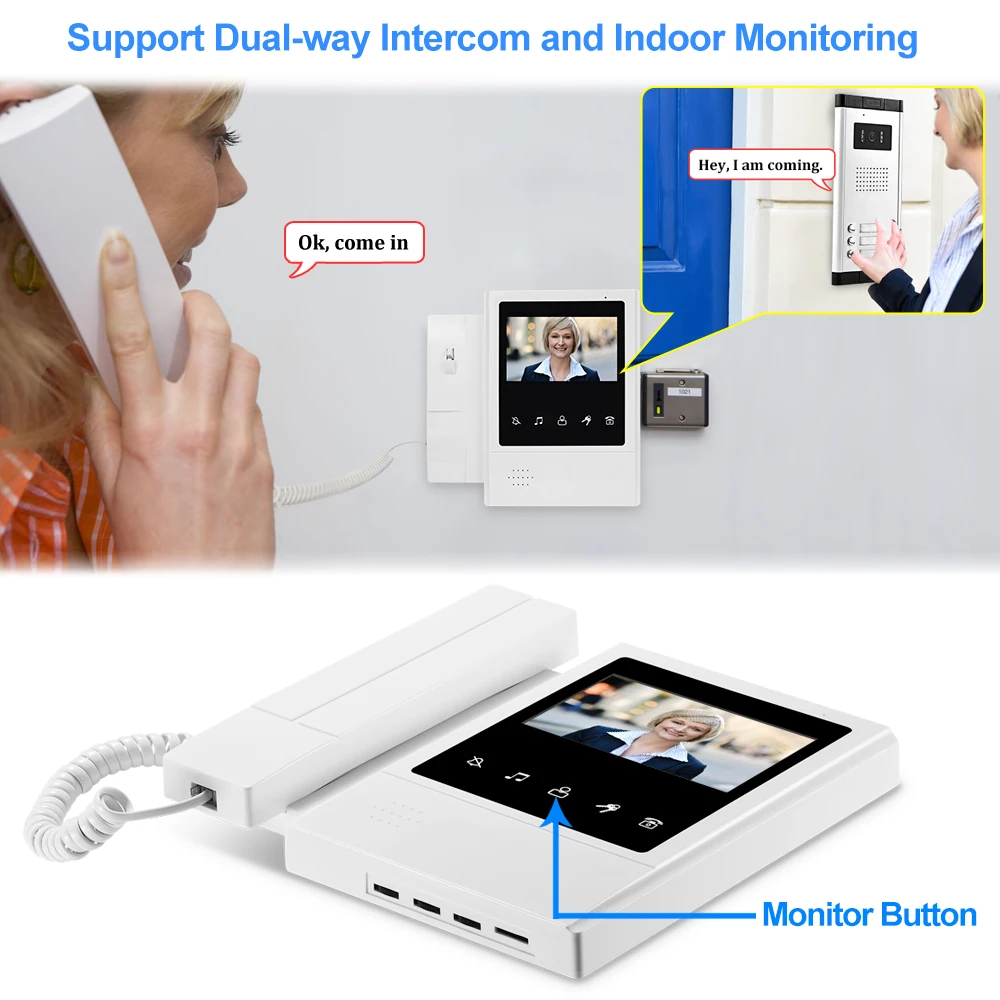 OBO 4.3inch TFT-LCD Color Video Door Phone Doorbell Intercom System Indoor Monitor Screen Video Doorphone for Home 25 Ringtone