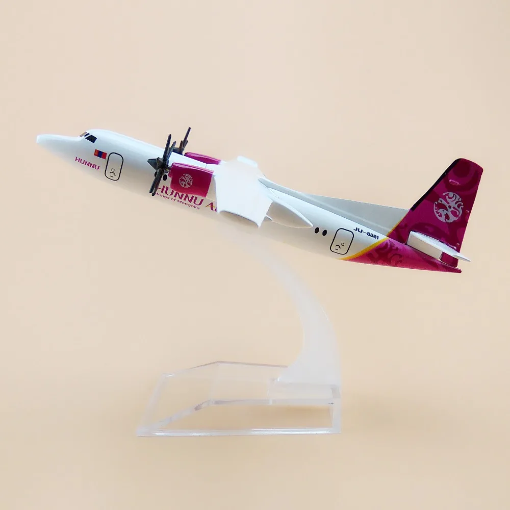 16cm Metal Hunnu Air Fokker 50 F50 F-50 Wings Of Monglia Airlines Plane Model Airplane Model w Stand Aircraft Crafts