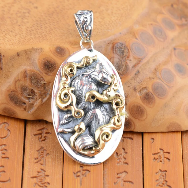 2021 Fashion Real S925 Silver Vintage Man's Pendant Antique Gold Auspicious Clouds Leopard Pendant for Man