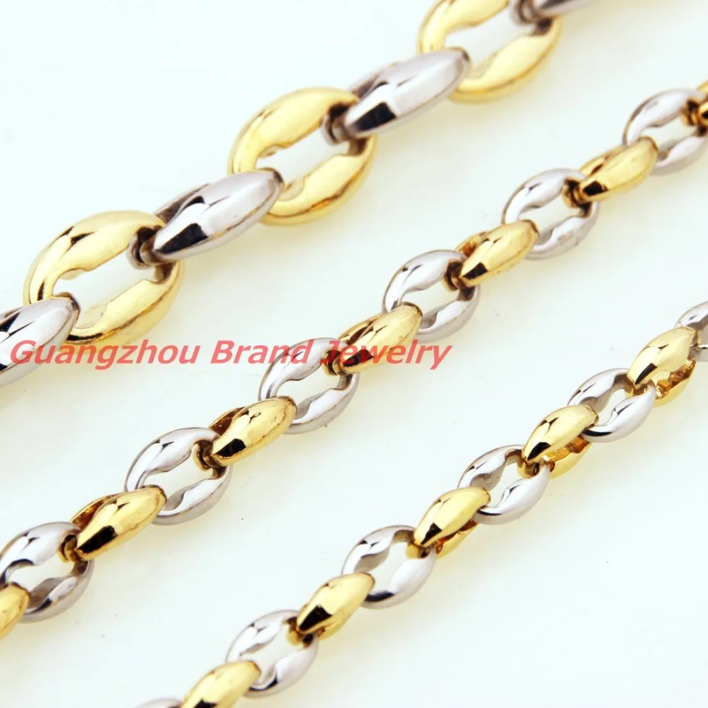 6/7/12MM Stainless Steel Hollow Out Coffee Bean Chains Necklace Mens Collar Women Jewelry Silver Gold color   7-40