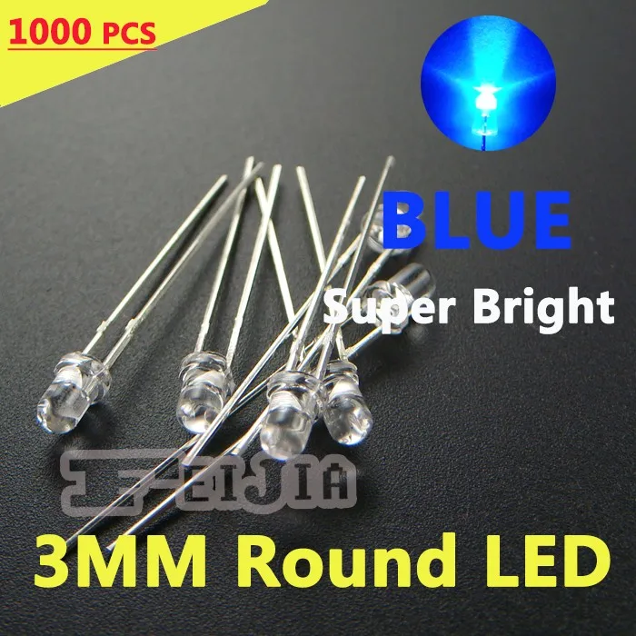 

Free Shipping 3mm Round Blue LED Diode Lndicator lights Super bright [ Blue ] IV:4000-5000MCD DC3.0-3.2V 1000pcs/lot