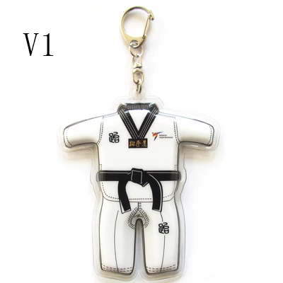 12pcs/lot) New poomsae dobok keychains taekwondo v neck 4 colors doboks key chains gifts for childrens students wholesale