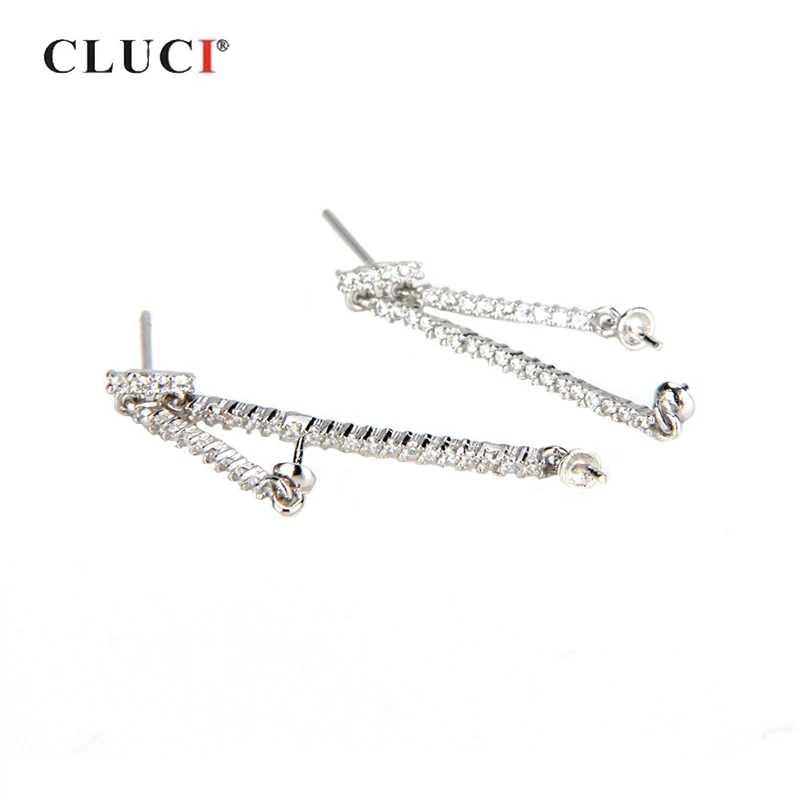 CLUCI 925 Sterling Silver Straight Earrings Women Pearl Earring Mounting for Jewelry Making Silver 925 Stud Earrings SE048SB