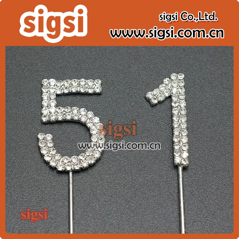 Hot Sale Sliver Numbers 51 Rhinestone Cake Topper For Birthday