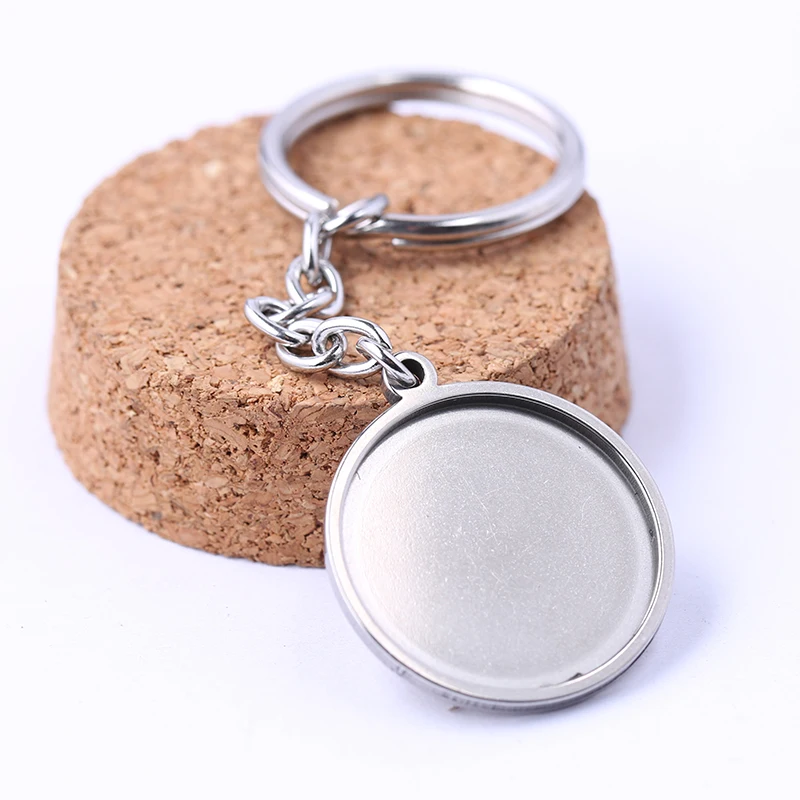 reidgaller 2pcs stainless steel key ring handmade metal key chain glass cabochon keychain base setting diy jewelry findings