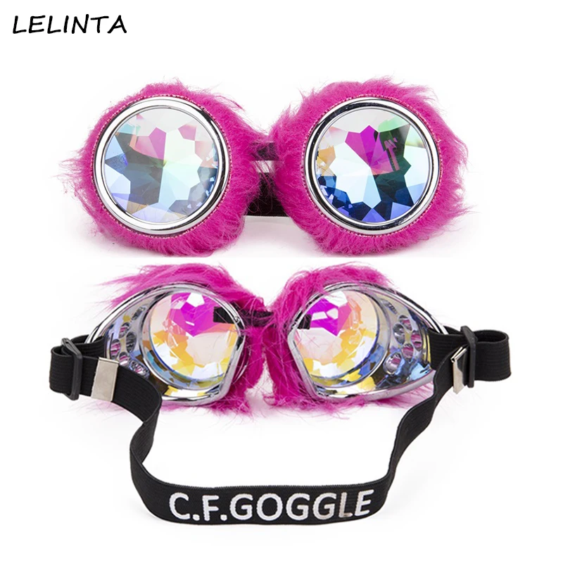 LELINTA Kaleidoscope Pink Fluff Frame Desgin Goggles Steampunk Women Retro Glasses Men Party Sunglasses Diffracted Lens Eyewear