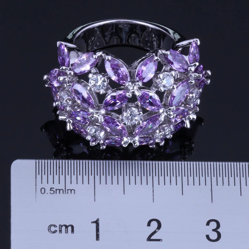 Adorable Purple Cubic Zirconia White CZ Silver Plated Ring V0495