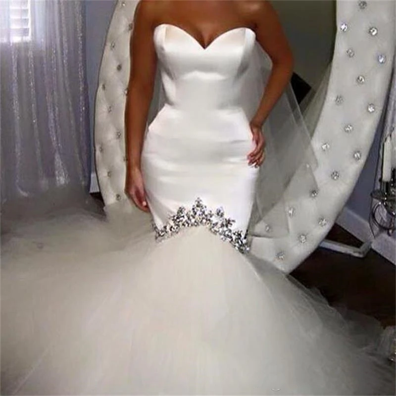 2021 Sexy Mermaid Wedding Dress Sweetheart Tulle Satin Vestido De Noiva Robe De Mariage Mermaid Trouwjurken Bruidsjurken