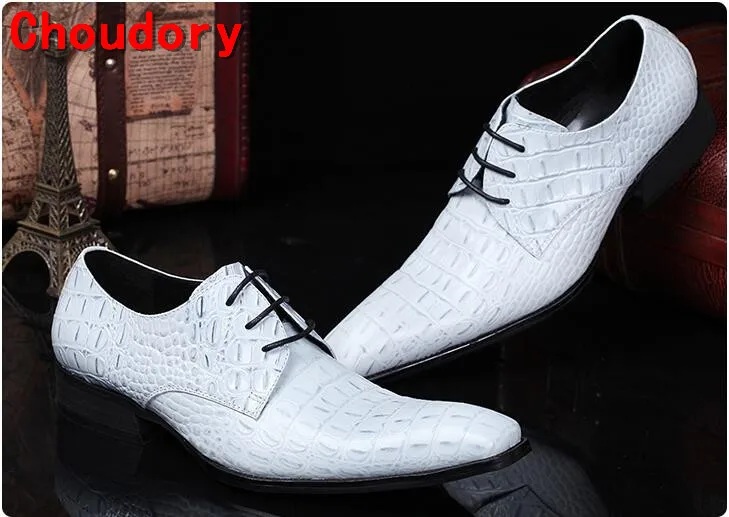 Choudory – chaussures habillées d'été pour hommes, blanches et noires, faites à la main, en peau de crocodile d'italie, mocassins à pointes bleues, pour bal et mariage