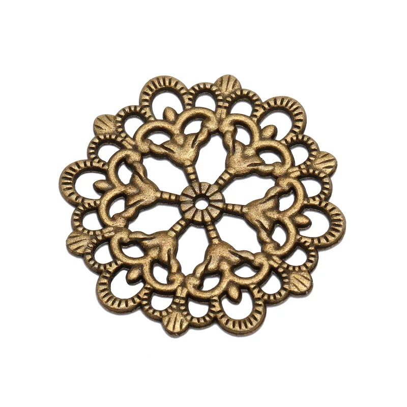 20pcs/lot Antique Bronze 29mm Round Flower Motif charms Good Quality and wholesale Diy Jewelry findings Components