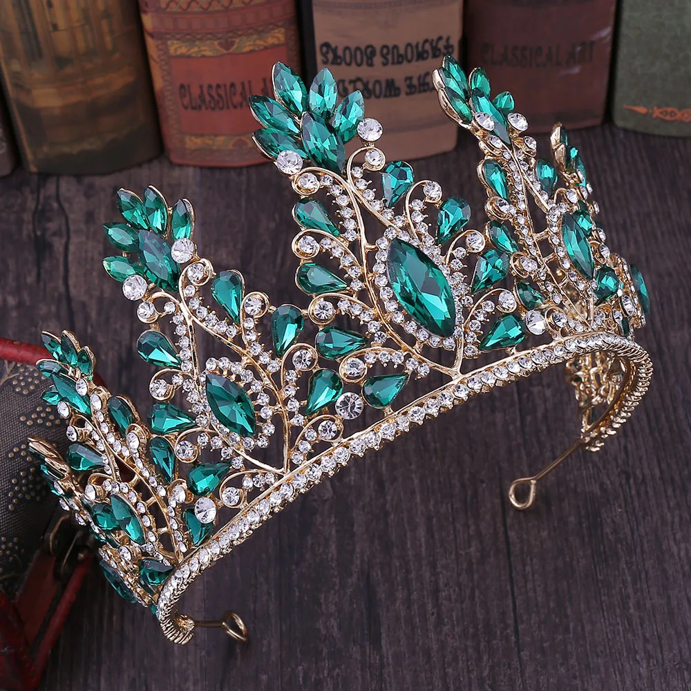 Baroque Rose Gold Color Crystal Bridal Tiaras Crowns Big Rhinestone Diadem Veil Tiara Bride Headbands Wedding Hair Accessories
