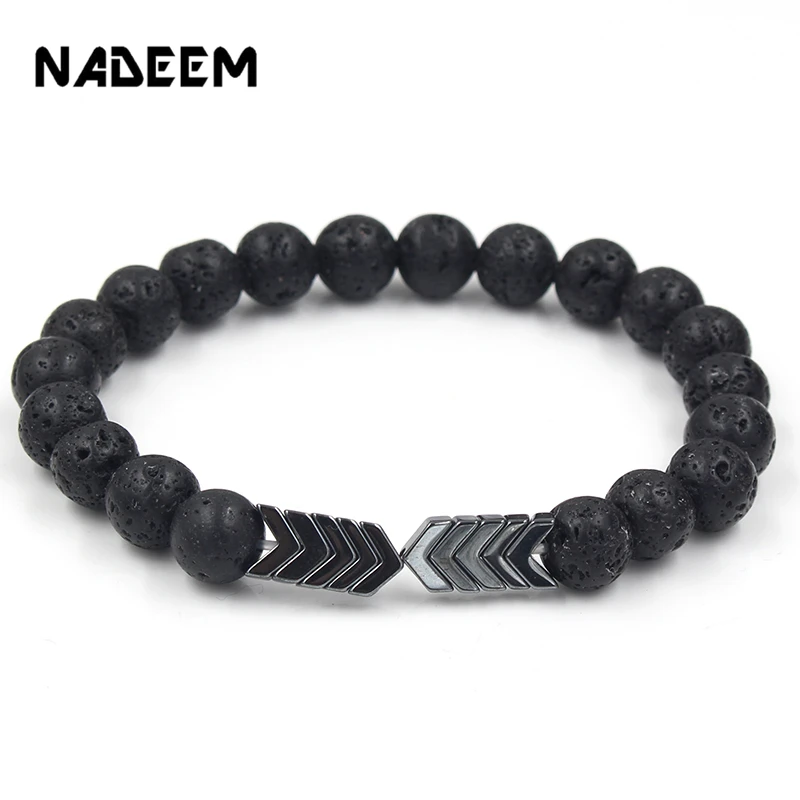 Black Lava Stone Triangle Hematite Stone Beads Bracelets Bangle Healing Balance Yoga Magnet Arrow Beads Bracelet For Men Women