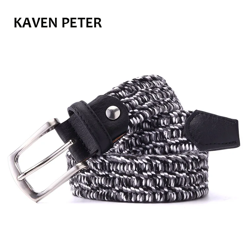 Polyester Elastic Belt Men Woven Elastic Stretch Belt High Quality Braided Knitted Stretch Belts With Covered Buckle1-3/8