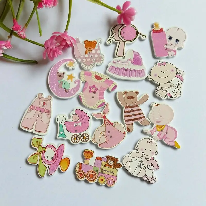 40 pz/lotto bottoni in legno per bambini misti a caso bottoni per Scrapbooking fai da te decorazioni per la casa accessori per cucire