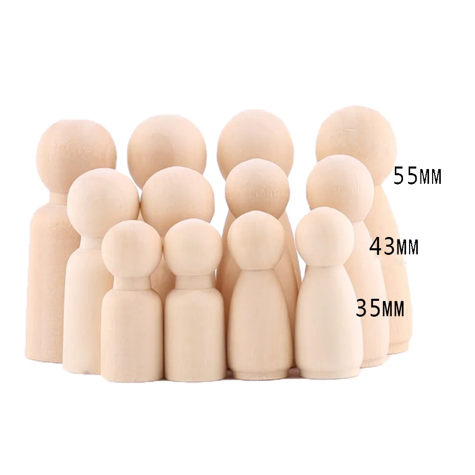 

Baby Wood Peg Dolls (35mm,43mm,55mm) 60pcs Unpainted Kids Birthday Gifts Handmade Unfinished Wooden Dolls Wood Teething Toys