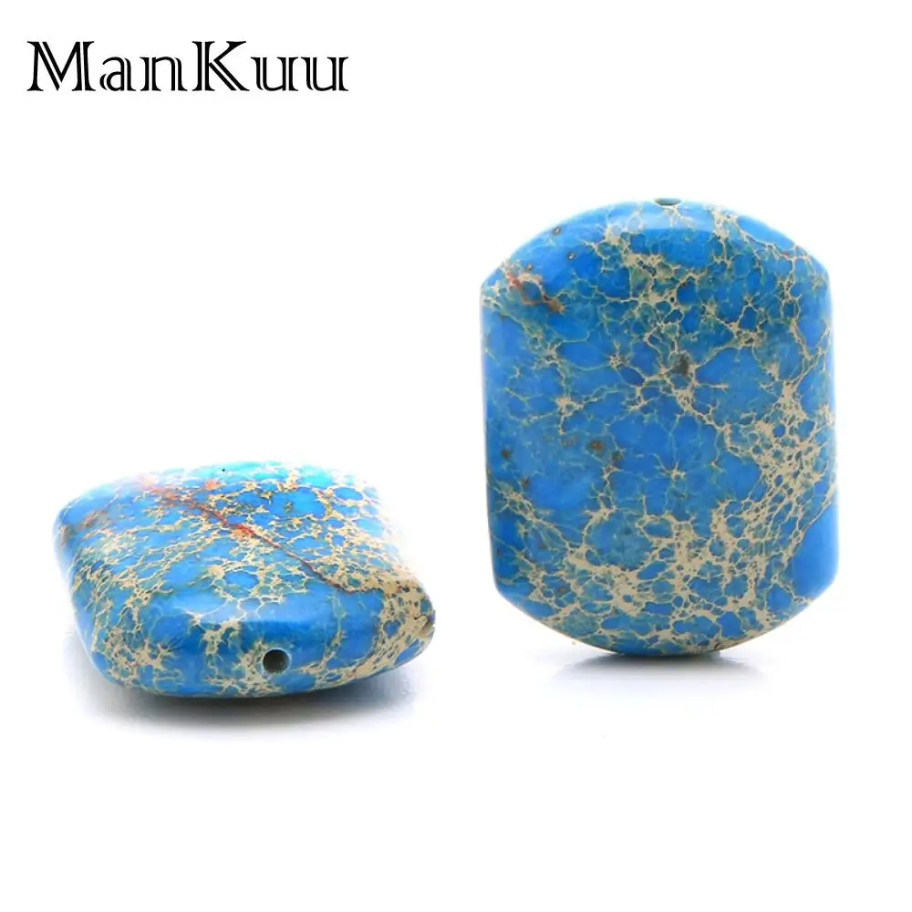 

Mankuu 23*30mm Sea Blue Hexagon Pattern Sea Sediment Natural Stone Beads For Jewelry Making Drilled Beading Accessories 5pcs/Lot