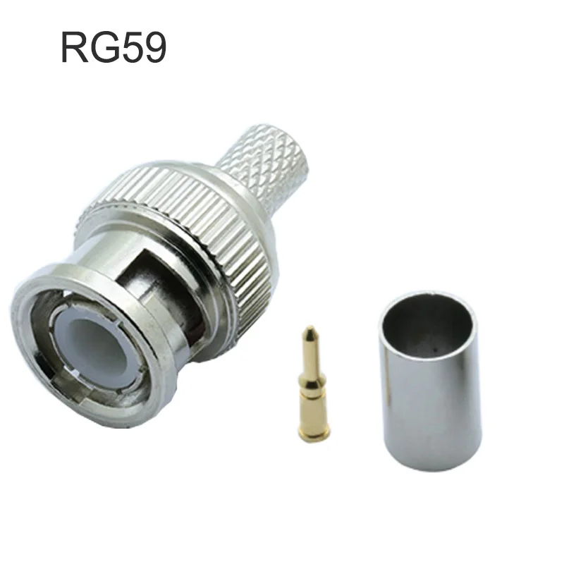 10pcs/lot BNC Male Crimp Type Connector for CCTV Systems Female Coupler Connector BNC RG58/RG59/RG6  Wholesale