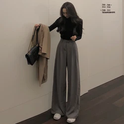 Mazefeng-Pantalon droit uni à jambes larges pour femme, pantalon pleine longueur simple et décontracté, haute qualité, printemps et automne 2019