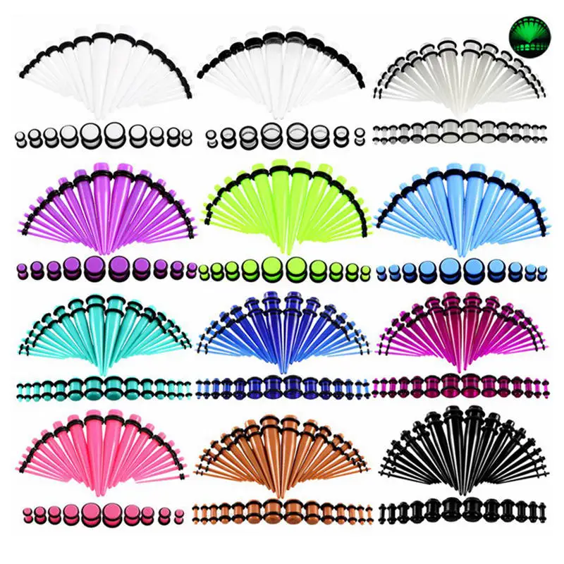 36Pcs/lot Acrylic Ear Plugs Stretching Taper Body Jewelry Wholesale Acrylic Ear Tapers Ear Expander Tunnel Stretch Mark for Ears