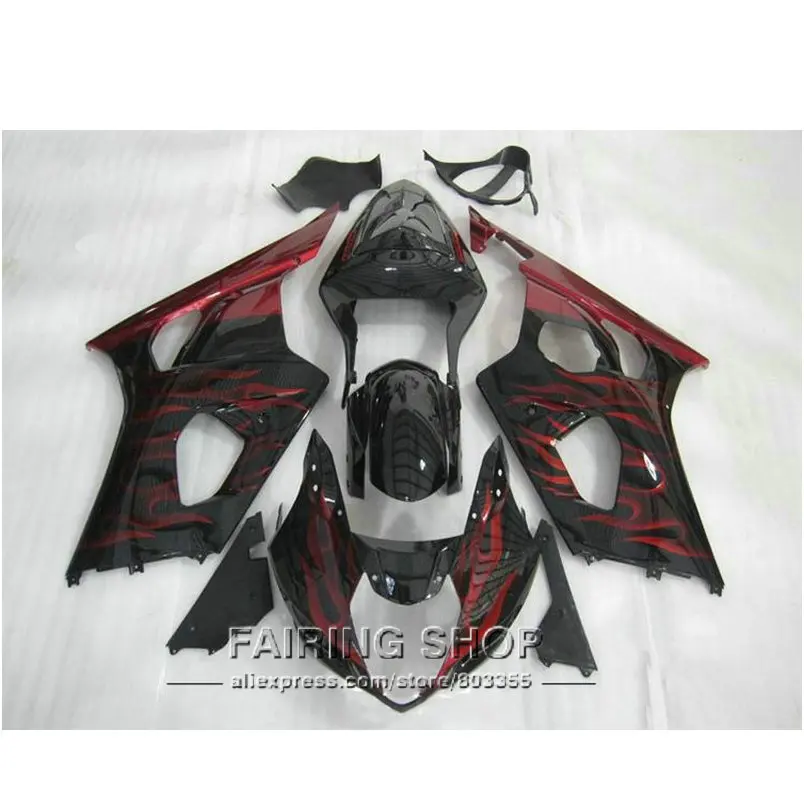 Cheap injection mold fairing kit for Suzuki GSXR1000 2003 2004 wine red flames black fairings set GSXR 1000 03 04 YI99