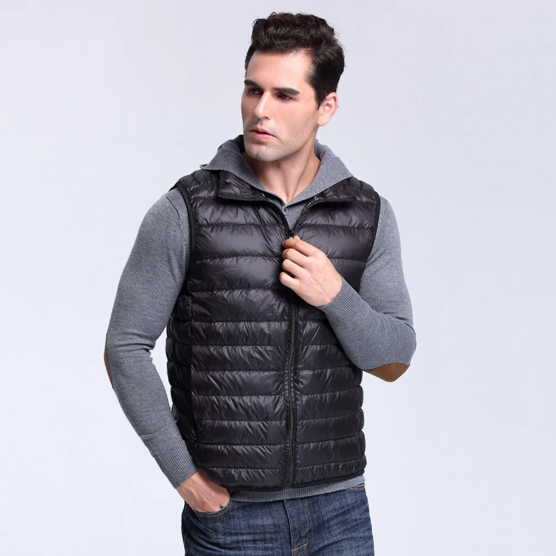 New Mens Down Vest Coats Sleeveless Jackets 90% Duck Down Short Slim Down Vest Stand Neck Jacket for Male