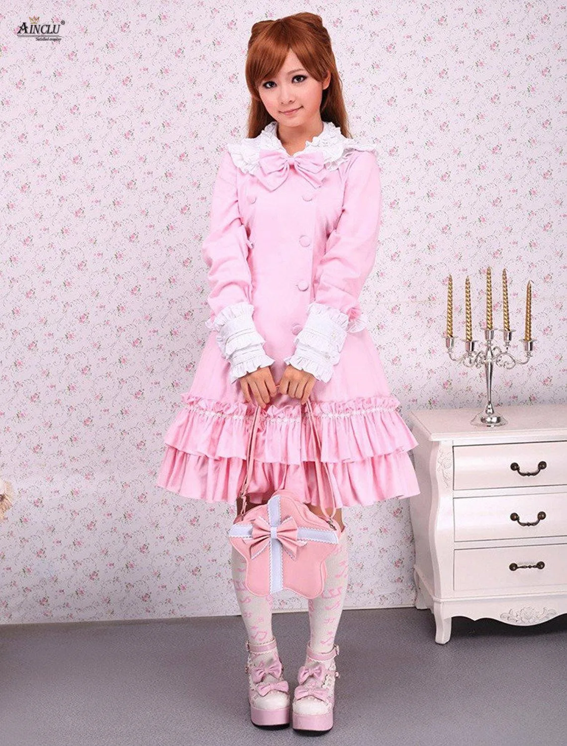 Spring/Summer/Autumn/Winter Cemavin Cotton Bow Pink Long Sleeves Sweet A-line Lolita Dress for Party/Casual Free shipping