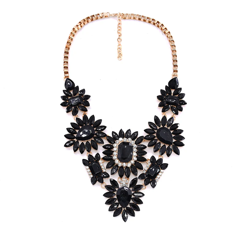 Boho Statement Choker Necklace Women Luxury Crystal Acrylic Flowers Pendants Necklaces Indian Maxi Chunky Large Collar Necklace