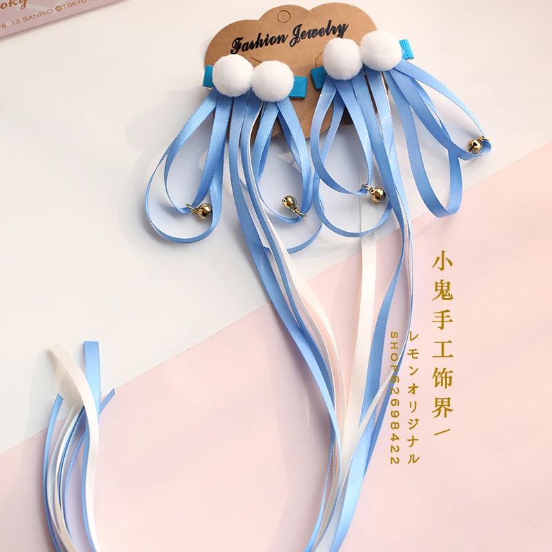 Chinese wind light antique ribbon pompoms bell clip to clip secondary yuan cos while clip hair hanfu headdress