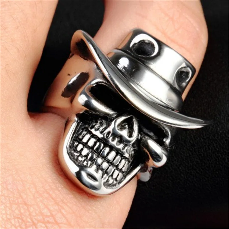Stainless steel ring Men's accessories wholesale Alternative cowboy hat skull ring