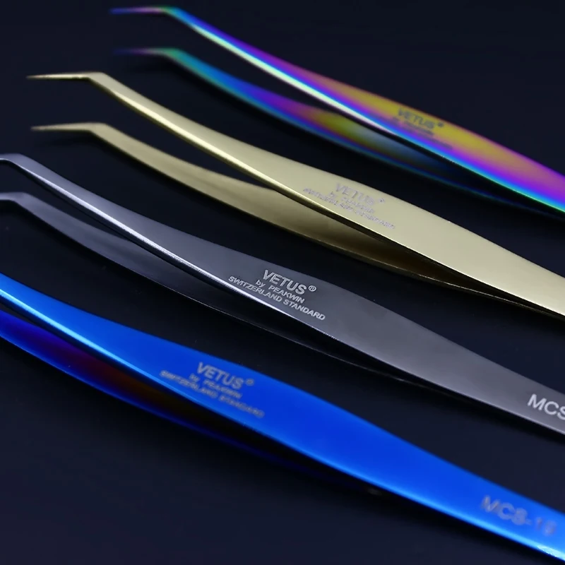 NEW 100% VETUS MCS18 /19  Rainbow Tweezers False Eyelash Extension Tweezer Stainless Steel Dolphin tweezers 5 color choose