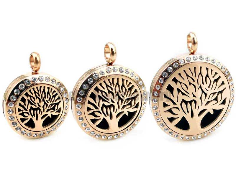 With Chain Gift of Life with Crystals 20mm-30mm Stainless Steel Aromatherapy Essential Oils Heart Diffuser Locket Necklace