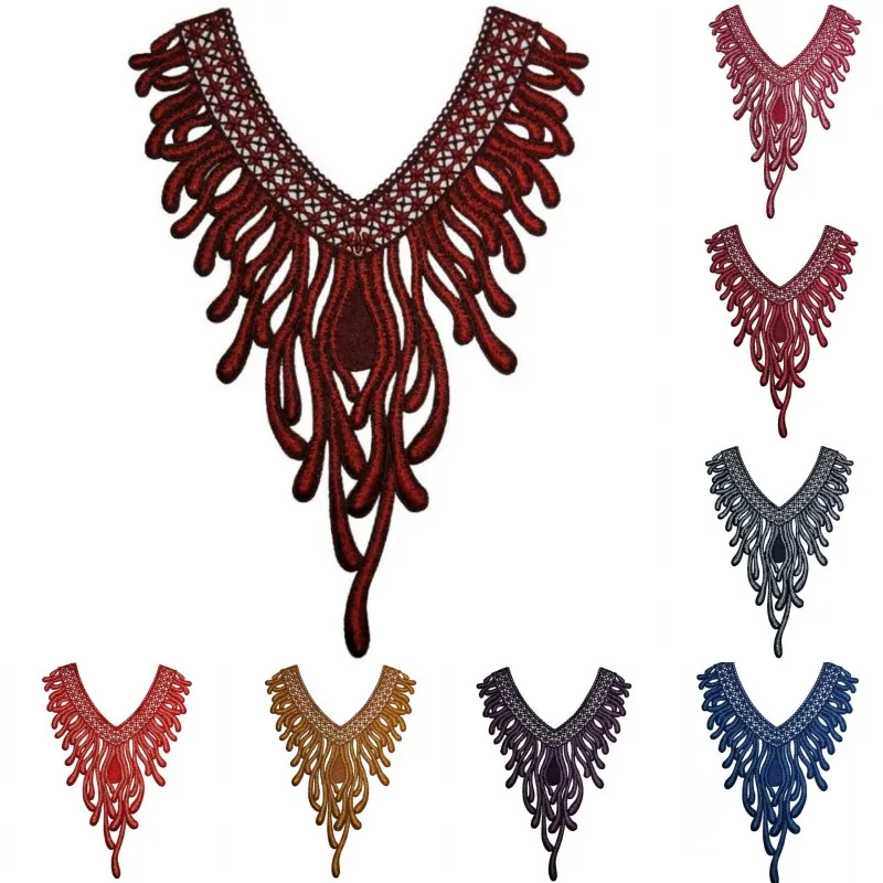 1PC 8 Colors Phoenix Embroidered Floral Lace Neckline Collar Scrapbooking Trim Clothes Sewing Applique Embroidery edge