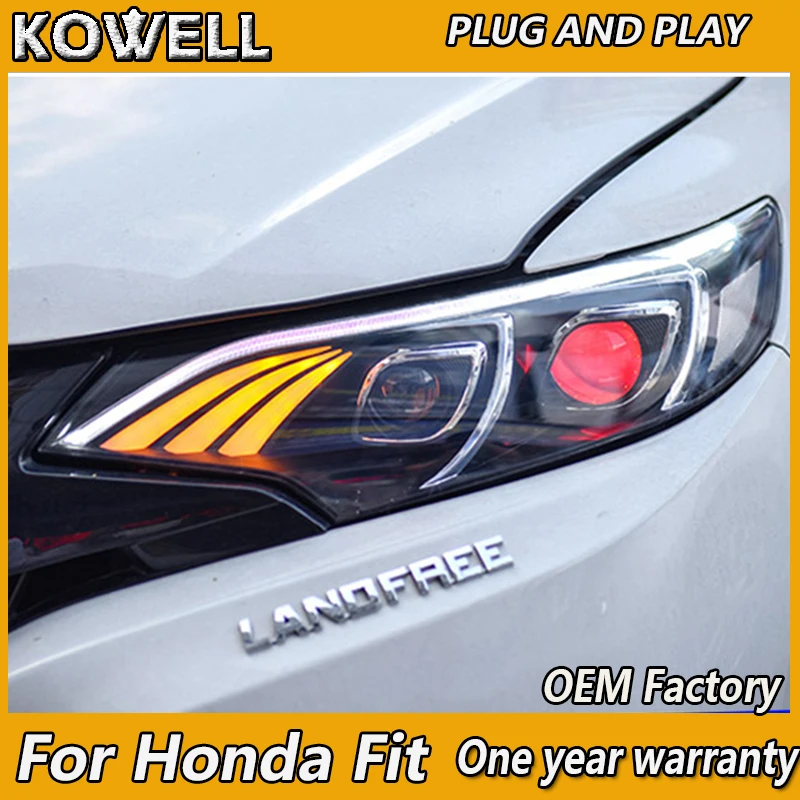 KOWELL Car Styling Headlights 2014 2015 2016 2017 For Honda Fit Headlamp DRL Lens Double Beam Xenon of Benz Led Bar Style