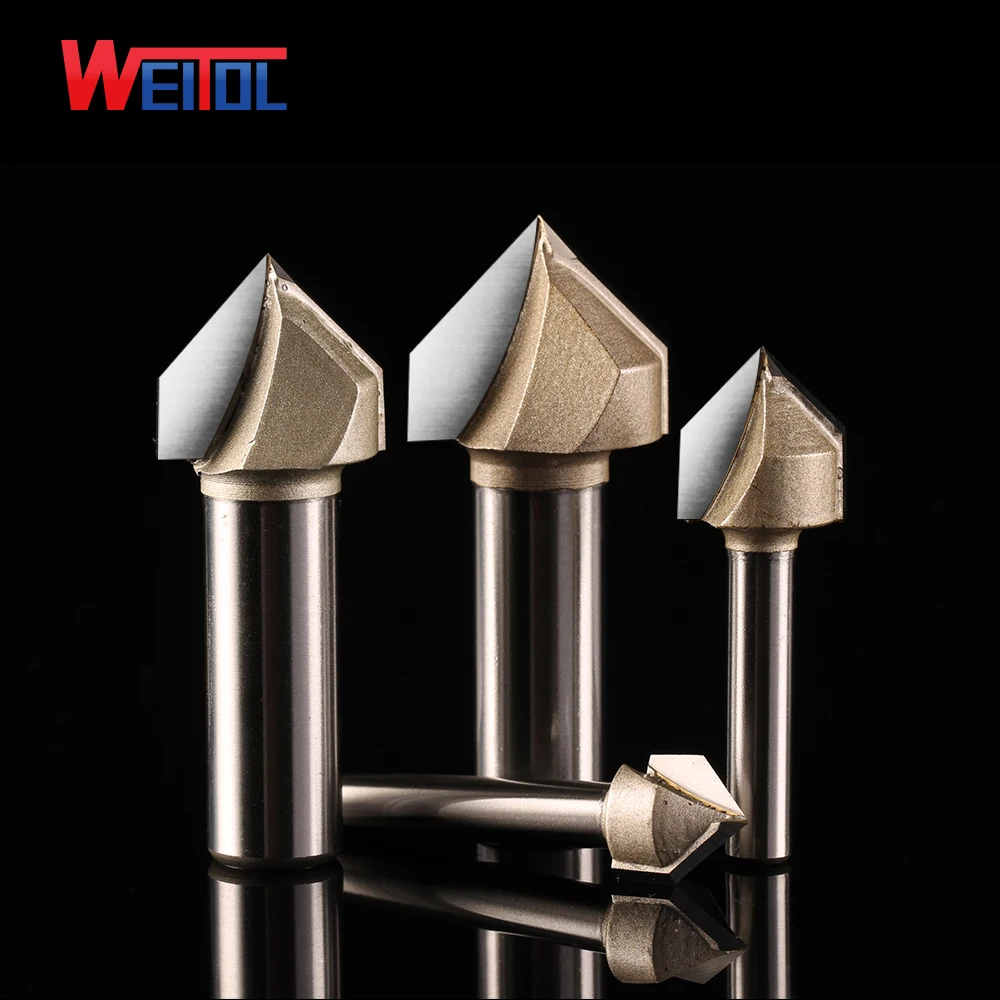 

Weitol 1 шт. 1/2 или 1/4 дюйма твердосплавный резак с V-образным пазом, деревообрабатывающие инструменты, фрезы с ЧПУ для инструмента для резьбы по дереву