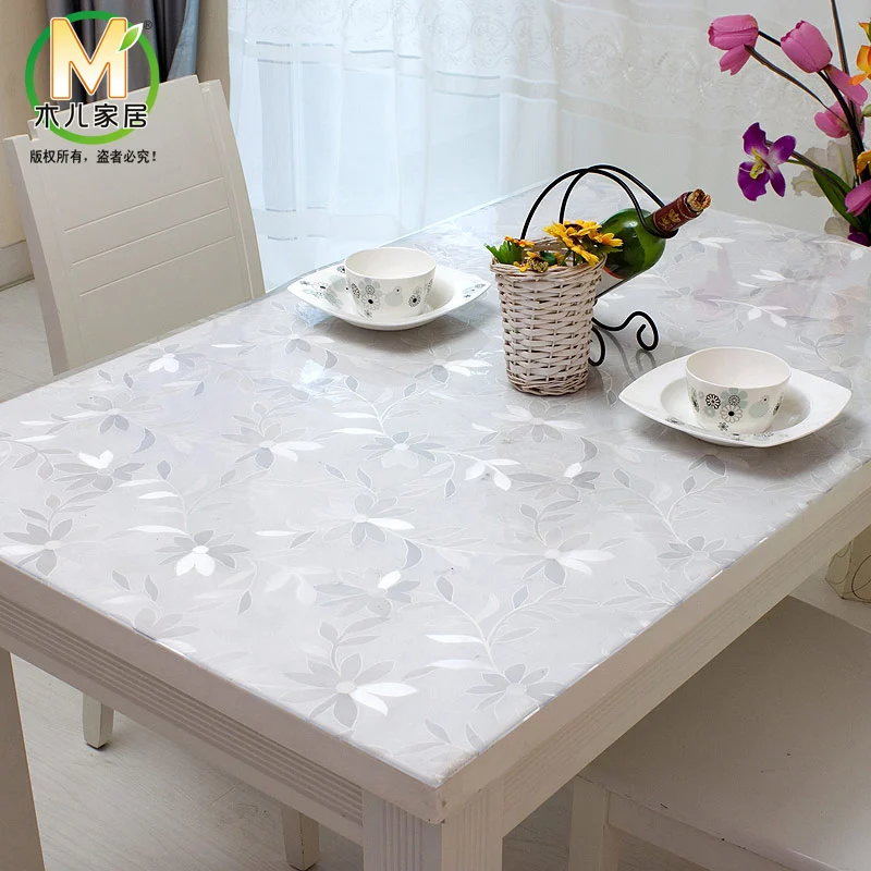 

Wood soft glass table cloth transparent dining table cloth waterproof disposable tablecloth table mat scrub pvc Roundtable table