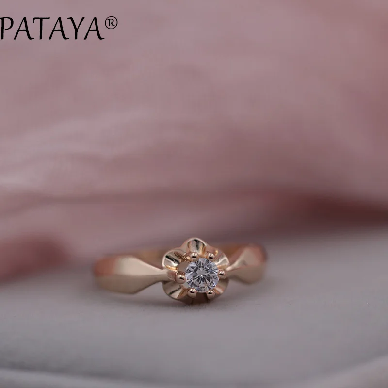 PATAYA New Arrival Women White Round National Zirconia Ring 585 Rose Gold Color Ring Special Offer Female Wedding Trendy Jewelry