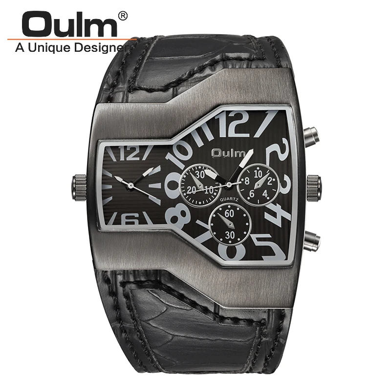 Oulm Military Watches Men Luxury Brand Leather Quartz Watch Man Two Time Zone Sport Male Clock relogio masculino Dropshipping