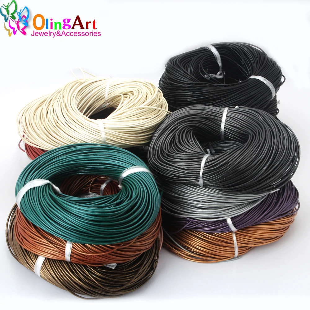 OlingArt 1.5/ 2.0/ 3.0/ 4.0mm Craft Pearl Color Round Leather Cord Wholesale Golden Silver DIY Necklace Bracelet Jewelry Making