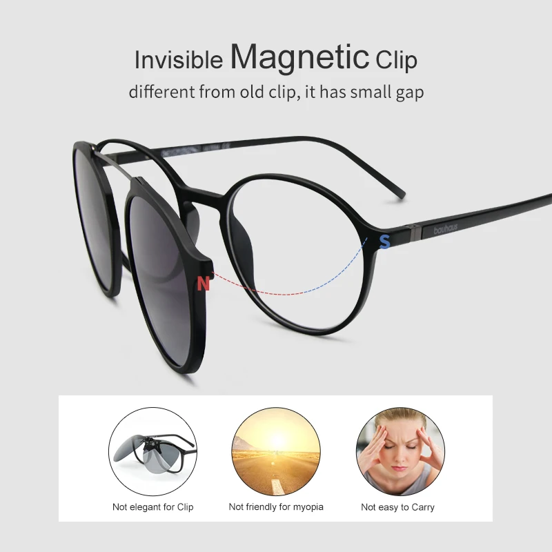 Bauhaus-gafas de sol con Clip para hombre y mujer, lentes con imán, montura óptica ultem, marca clásica