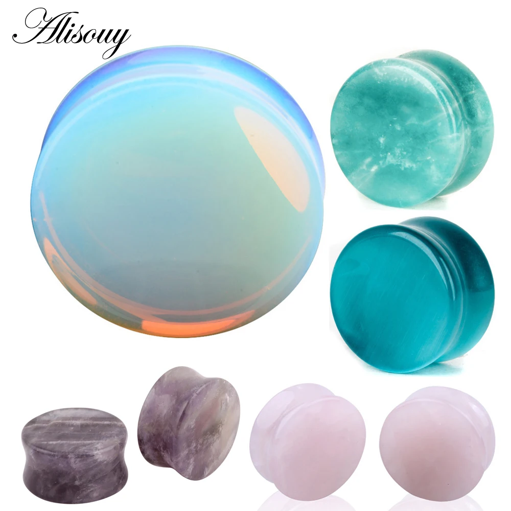 Alisouy 1 Pair Round Stone Ear Plug Fashion Cute Expander Extension Tunnels Piercing Jewelry Body Jewelry Gauges 5mm-25mm