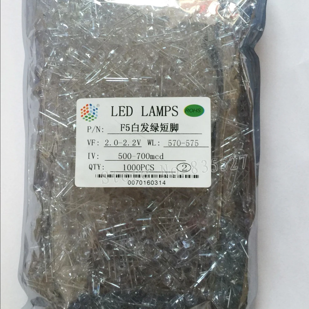 1000pcs / lot ordinary Green 5mm round LED lamp beads green super bright LED Light-emitting diodes (high quality leds)