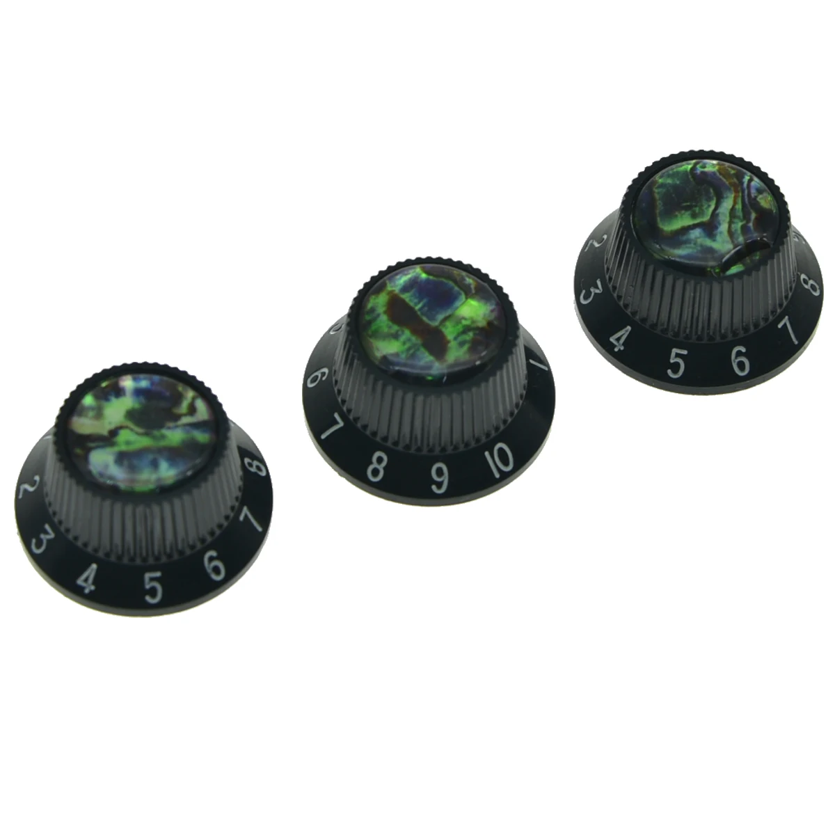 KAISH Set of 3 Plastic Abalone Top ST Strat Knobs Guitar/Bass Knob for Strat with Metic 18 Spline Split Pots White/Black/Cream