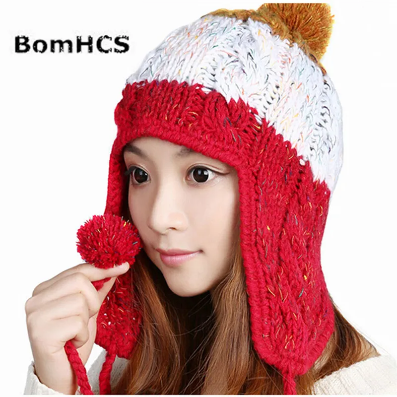 BomHCS Thick Warm Winter Knit Hats Women Lady Handmade Ear Muff Beanie Skully Cap