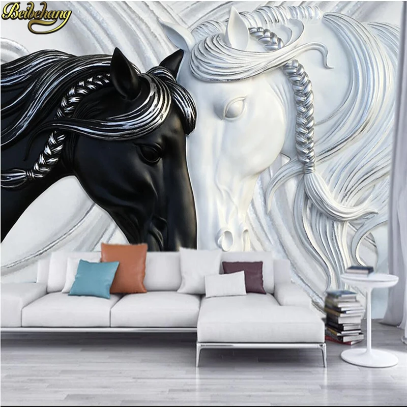 custom papel de parede 3d Relief horse photo Mural Wallpaper Living Room Bedroom Landscape Wall paper home decor 3D Painting